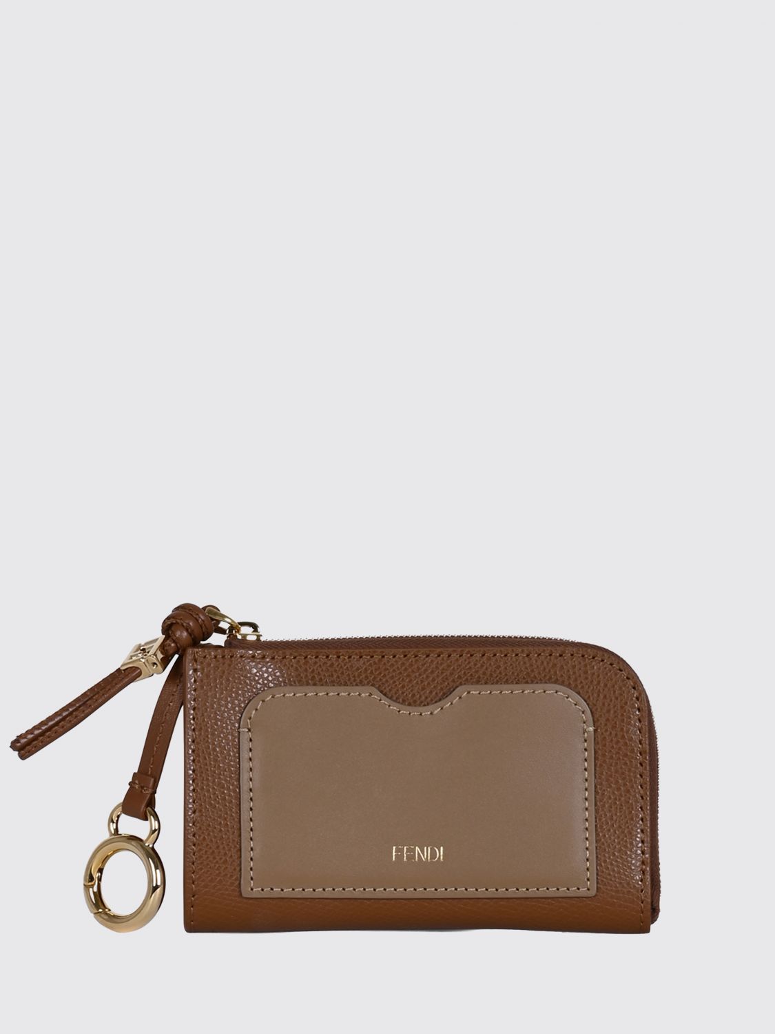 bicolor calfskin zip card holder with ring