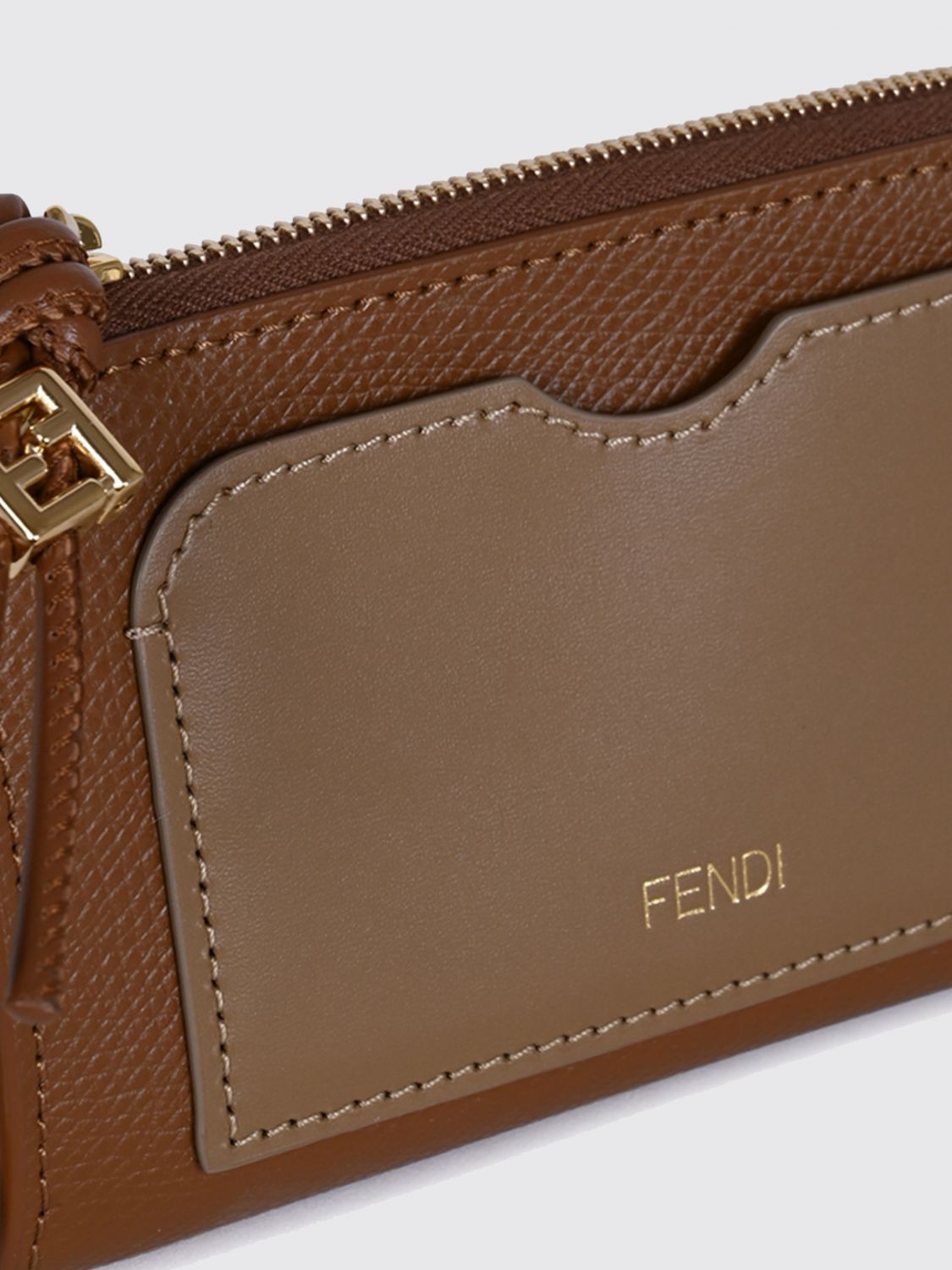 bicolor calfskin zip card holder with ring