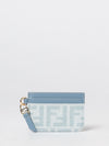 ff monogram print denim and leather flat card holder