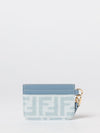 ff monogram print denim and leather flat card holder
