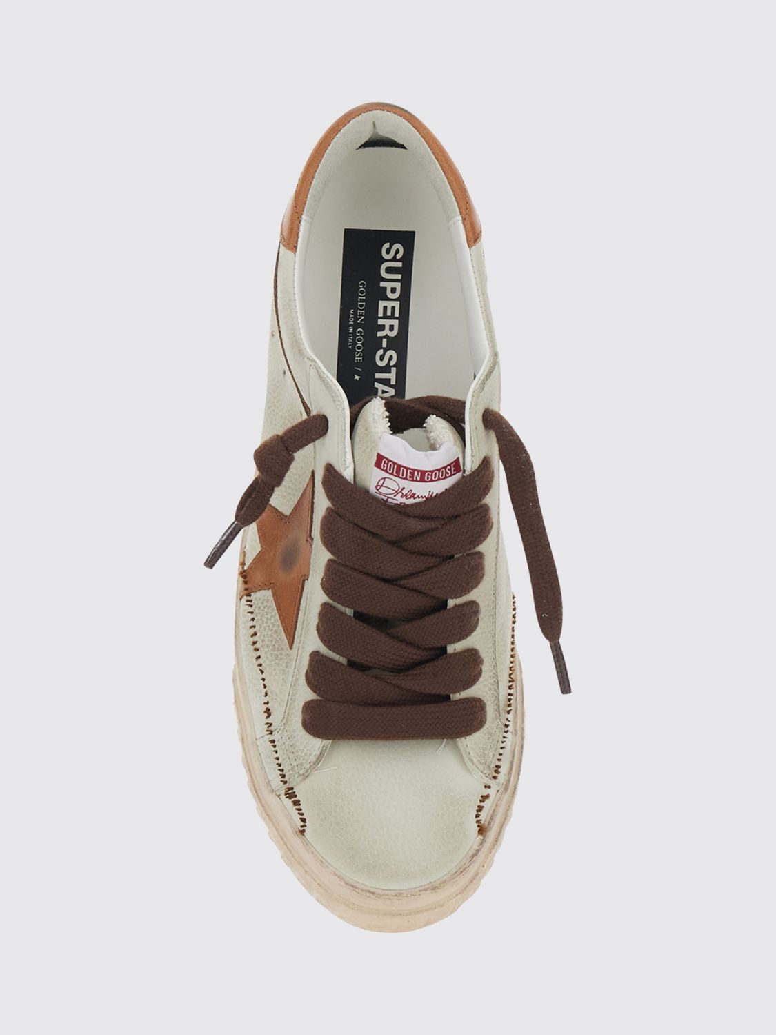 super-star leather trainers with distressed effect and star