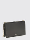 leather crossbody bag with metal chain strap and flap closure