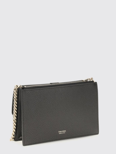 leather crossbody bag with metal chain strap and flap closure