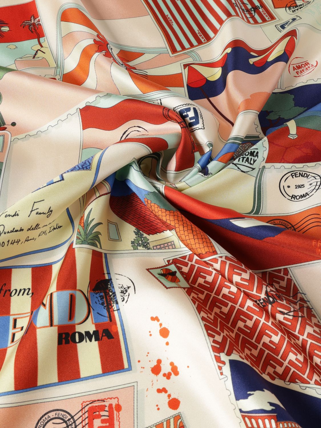 square silk foulard with an all-over graphic print