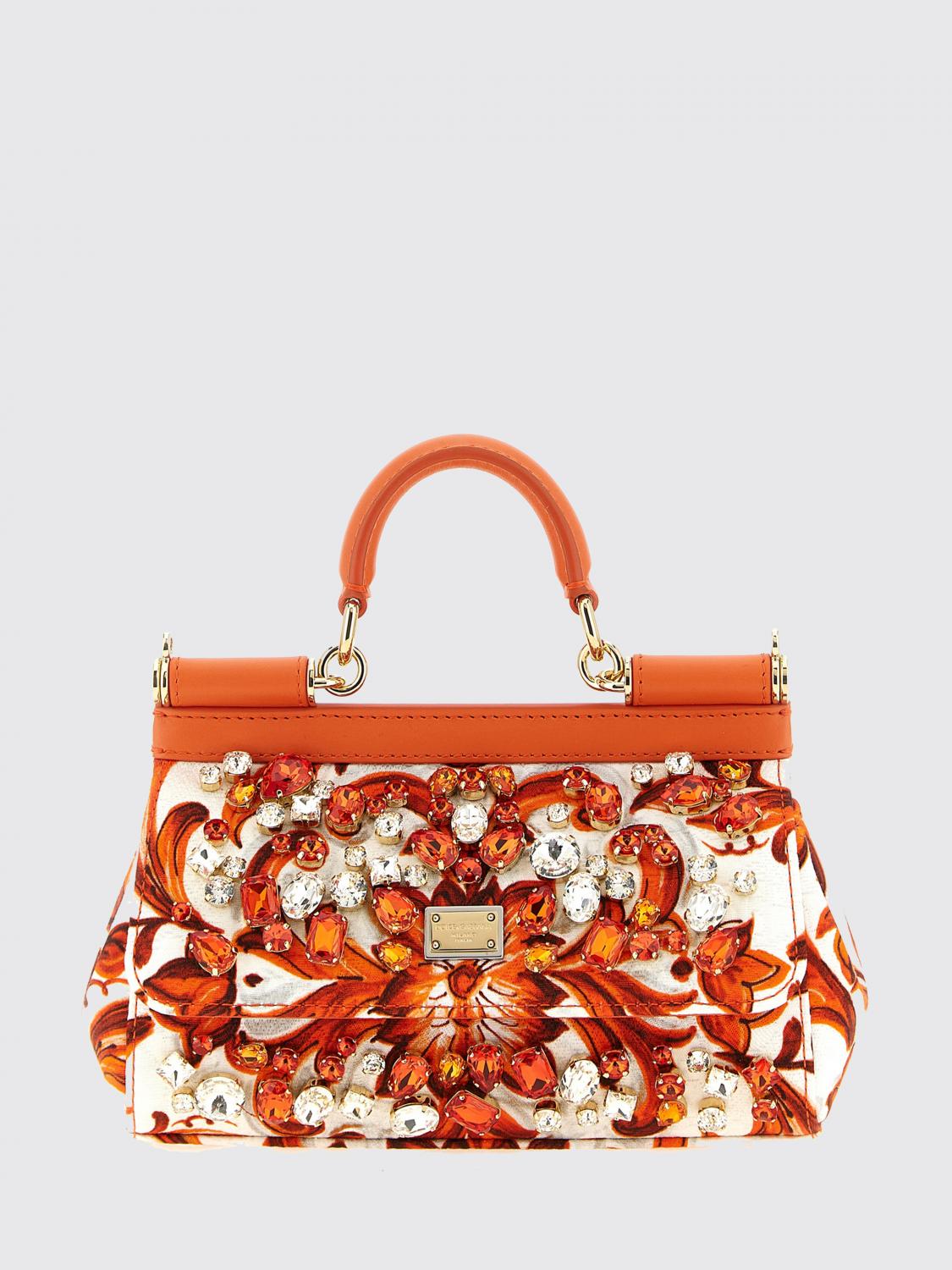 sicily mini calfskin leather bag with maiolica print and crystals