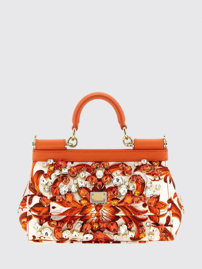 sicily mini calfskin leather bag with maiolica print and crystals
