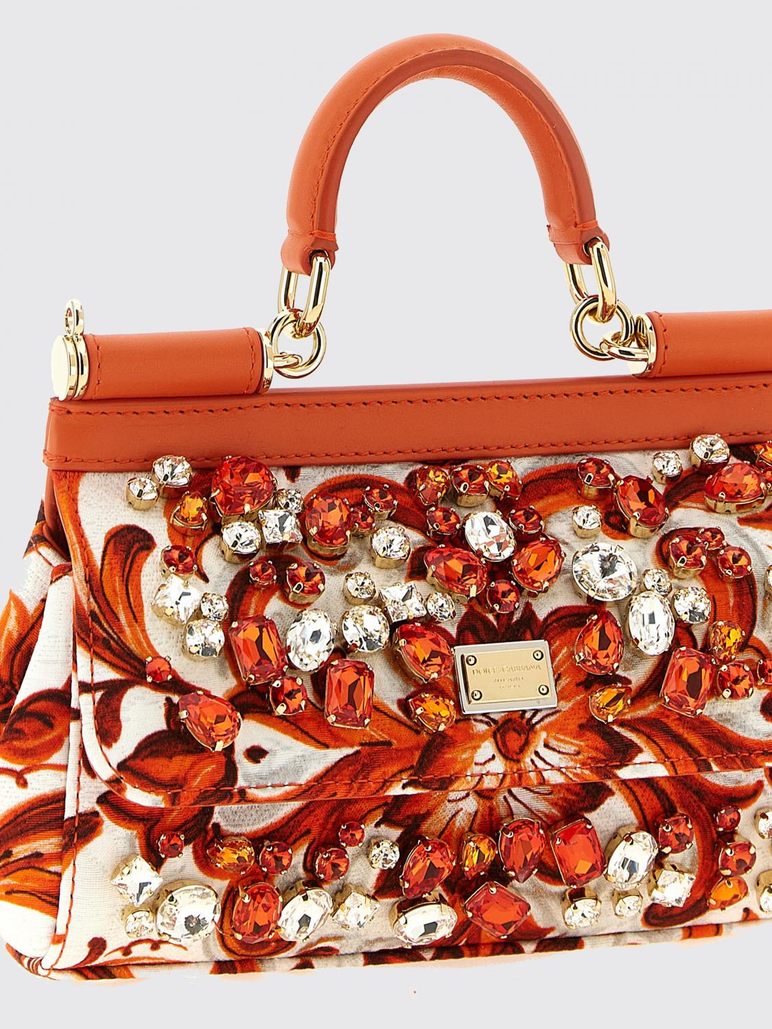 sicily mini calfskin leather bag with maiolica print and crystals