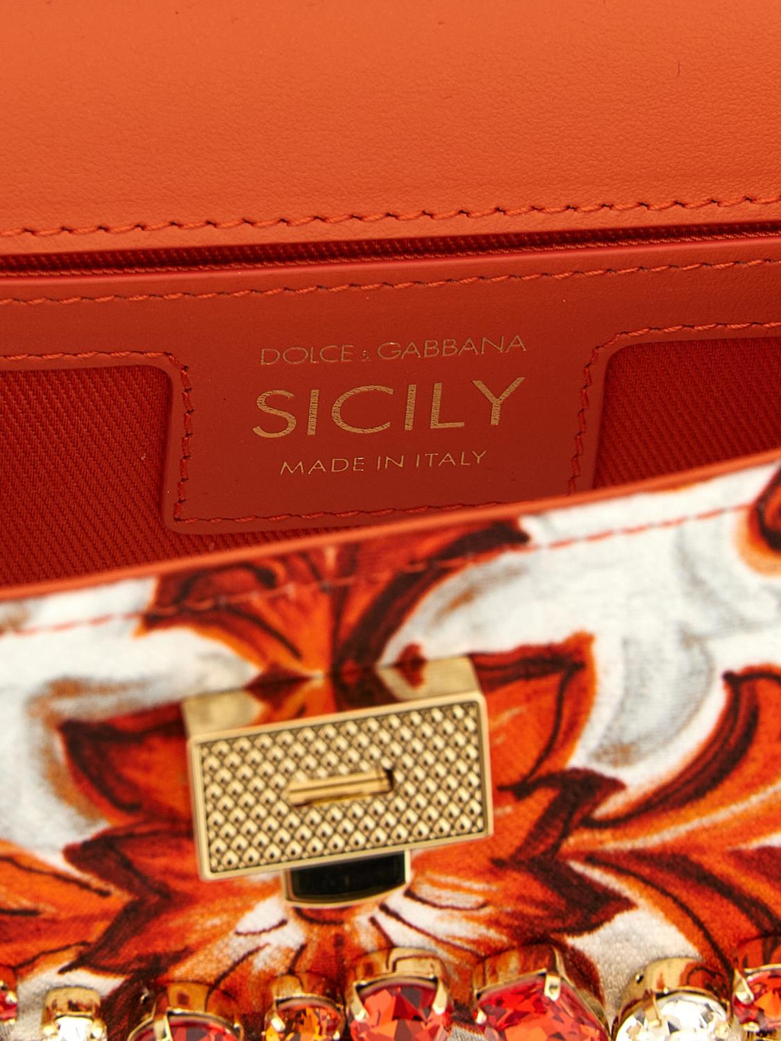 sicily mini calfskin leather bag with maiolica print and crystals