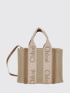 small woody chloé linen canvas tote bag with logo ribbon handles