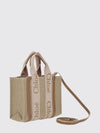 small woody chloé linen canvas tote bag with logo ribbon handles