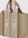 small woody chloé linen canvas tote bag with logo ribbon handles