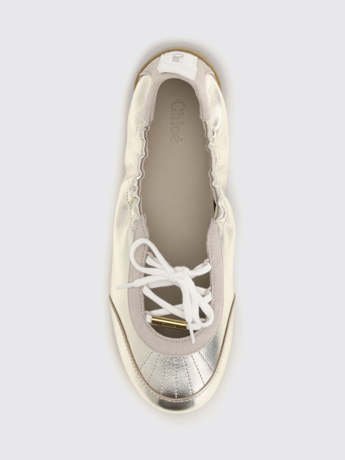 chloé kick ruched laminated calfskin leather ballet flats