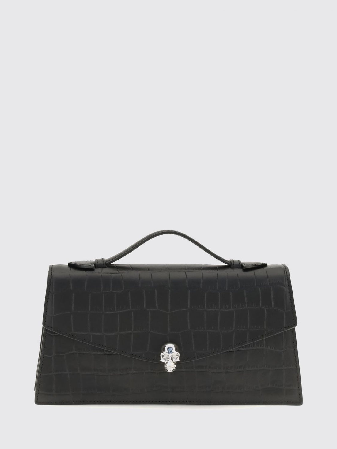 MCQUEEN OS croc-effect calfskin handbag alexander with skull embellishment