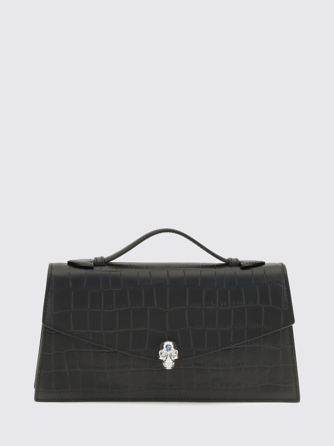 croc-effect calfskin handbag alexander with skull embellishment