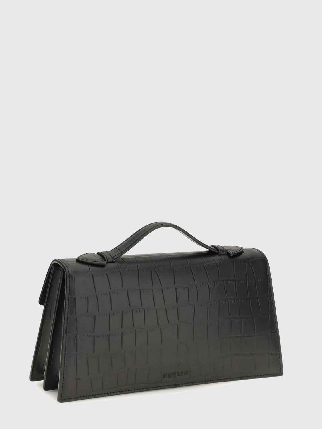 croc-effect calfskin handbag alexander with skull embellishment