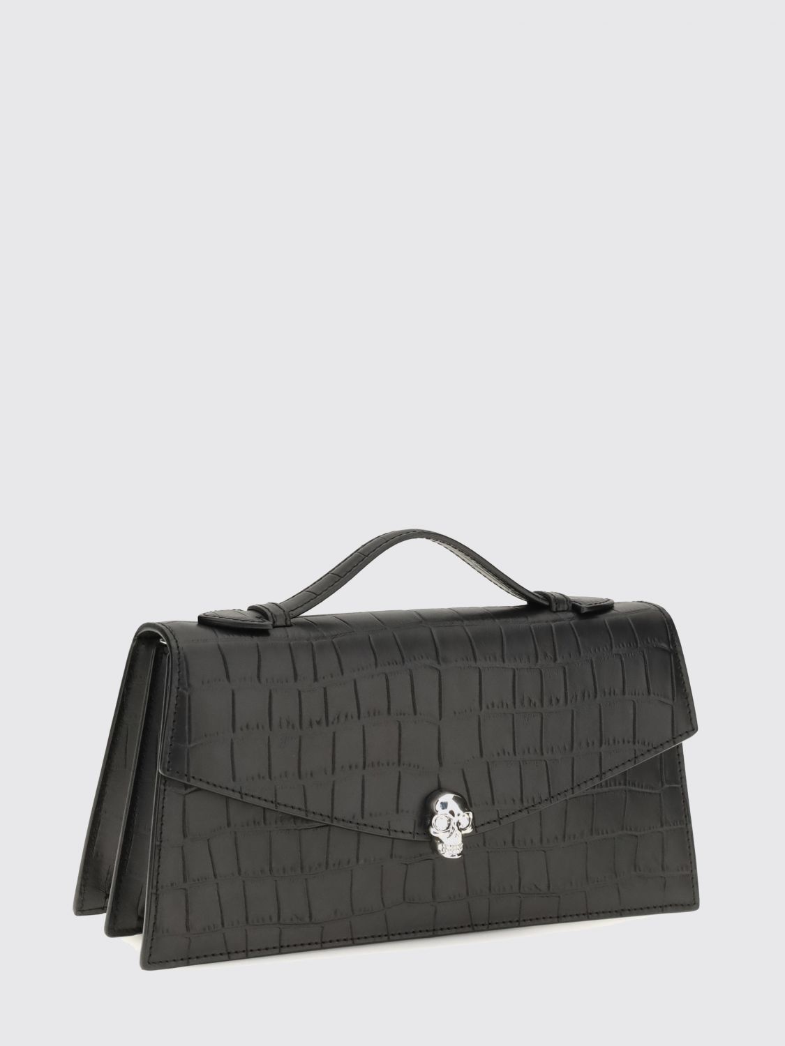 croc-effect calfskin handbag alexander with skull embellishment