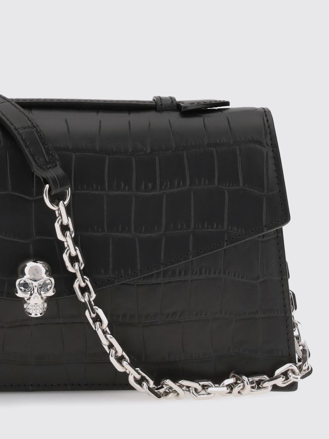 croc-effect calfskin handbag alexander with skull embellishment
