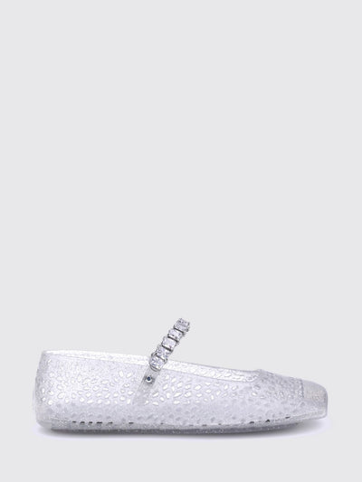 the jelly mary jane ballet flats in transparent pvc with crystals
