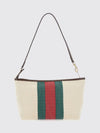 mini shoulder bag in cotton canvas with web stripe and leather handle