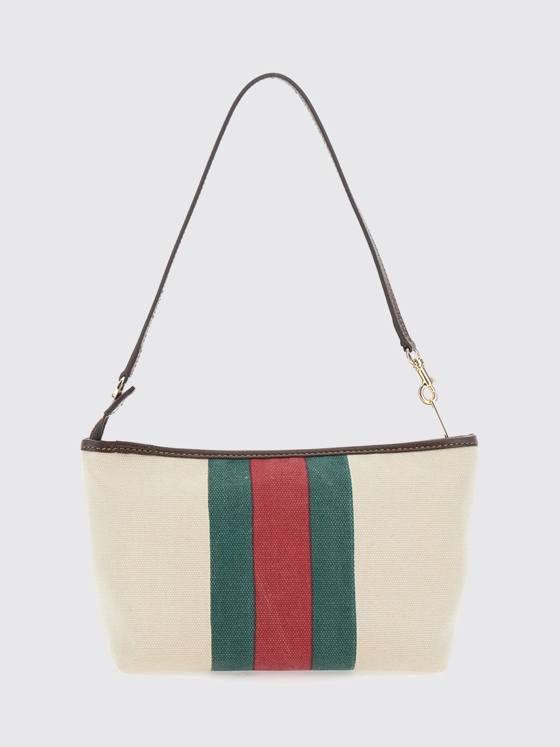 mini shoulder bag in cotton canvas with web stripe and leather handle