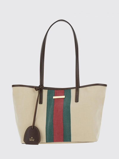 tribeca shoulder bag in cotton canvas with web stripe and charms