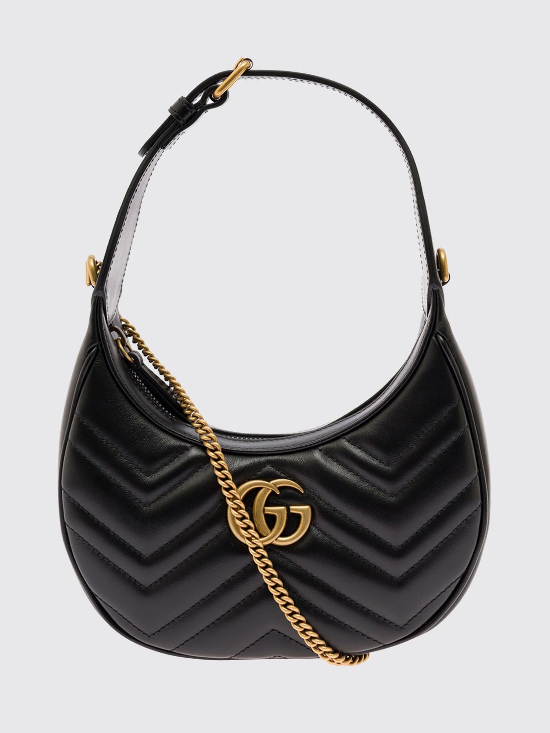gg marmont mini hobo bag in matelassé leather with chain strap