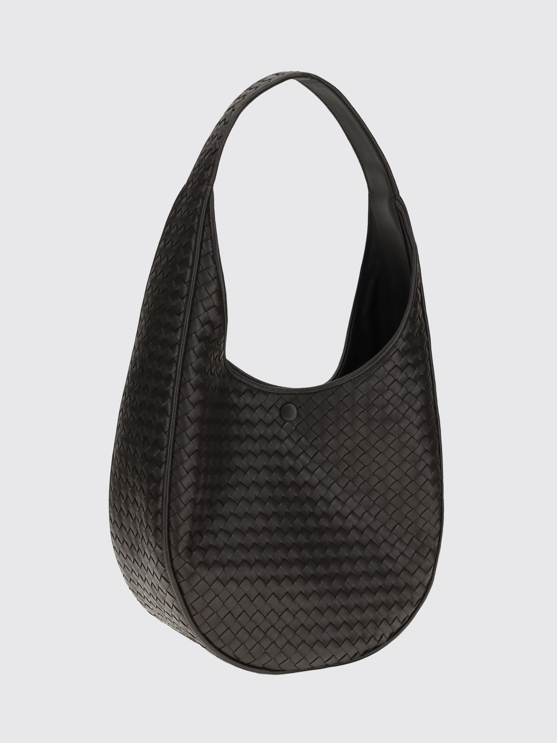 ovetto intrecciato lambskin shoulder bag with woven handle