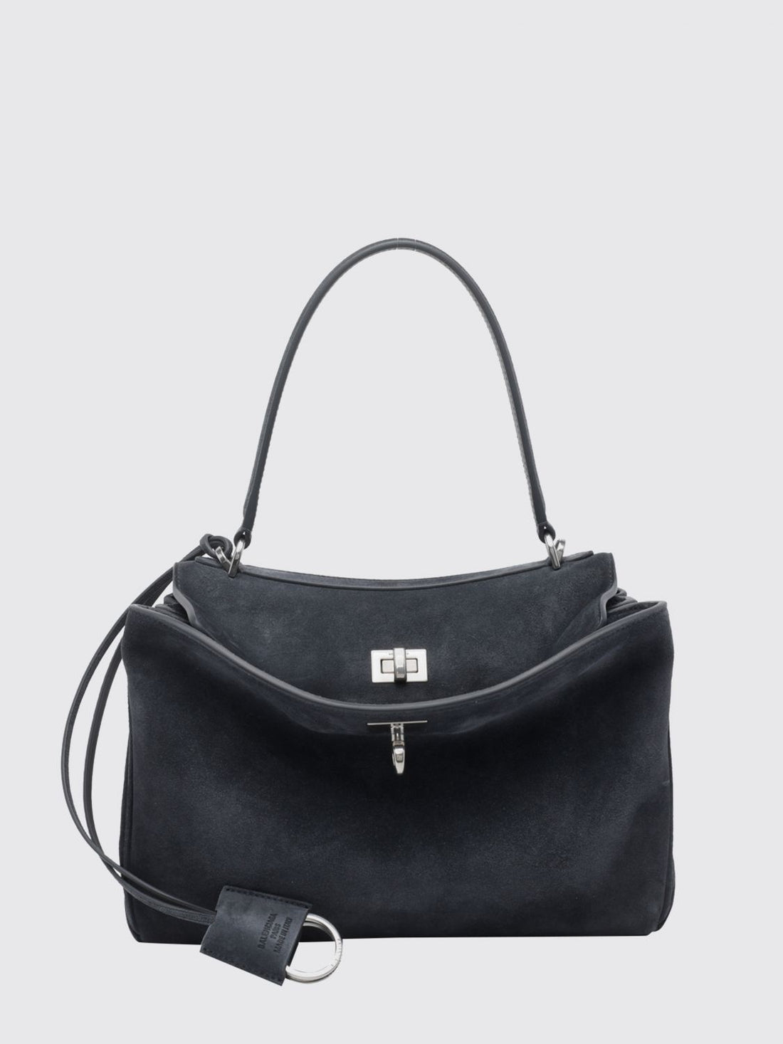 BALENCIAGA OS rodeo small suede calfskin handbag with charm and turn-lock closure