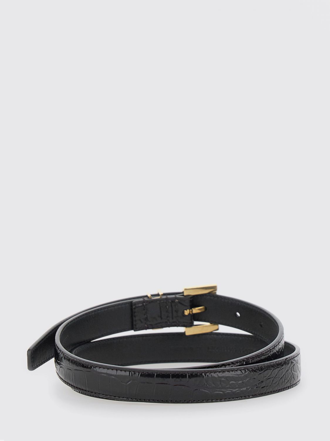 cassandre croc-effect calfskin leather belt with ysl monogram
