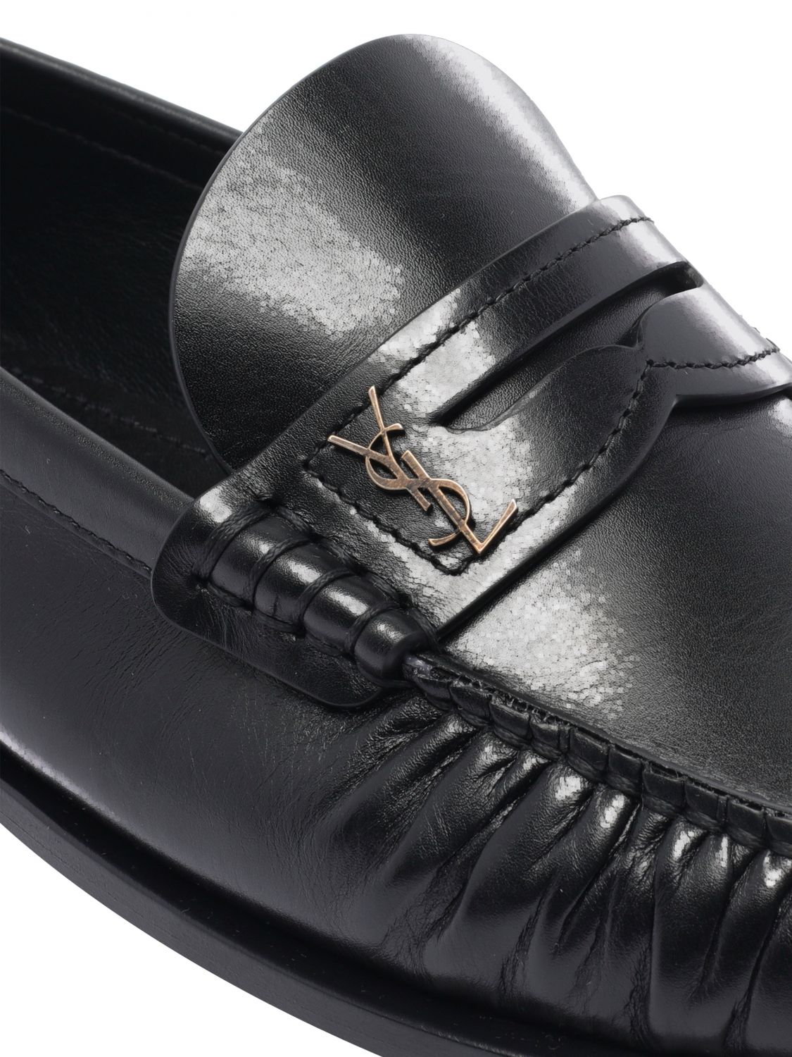 penny loafers in smooth calfskin leather with ysl monogram