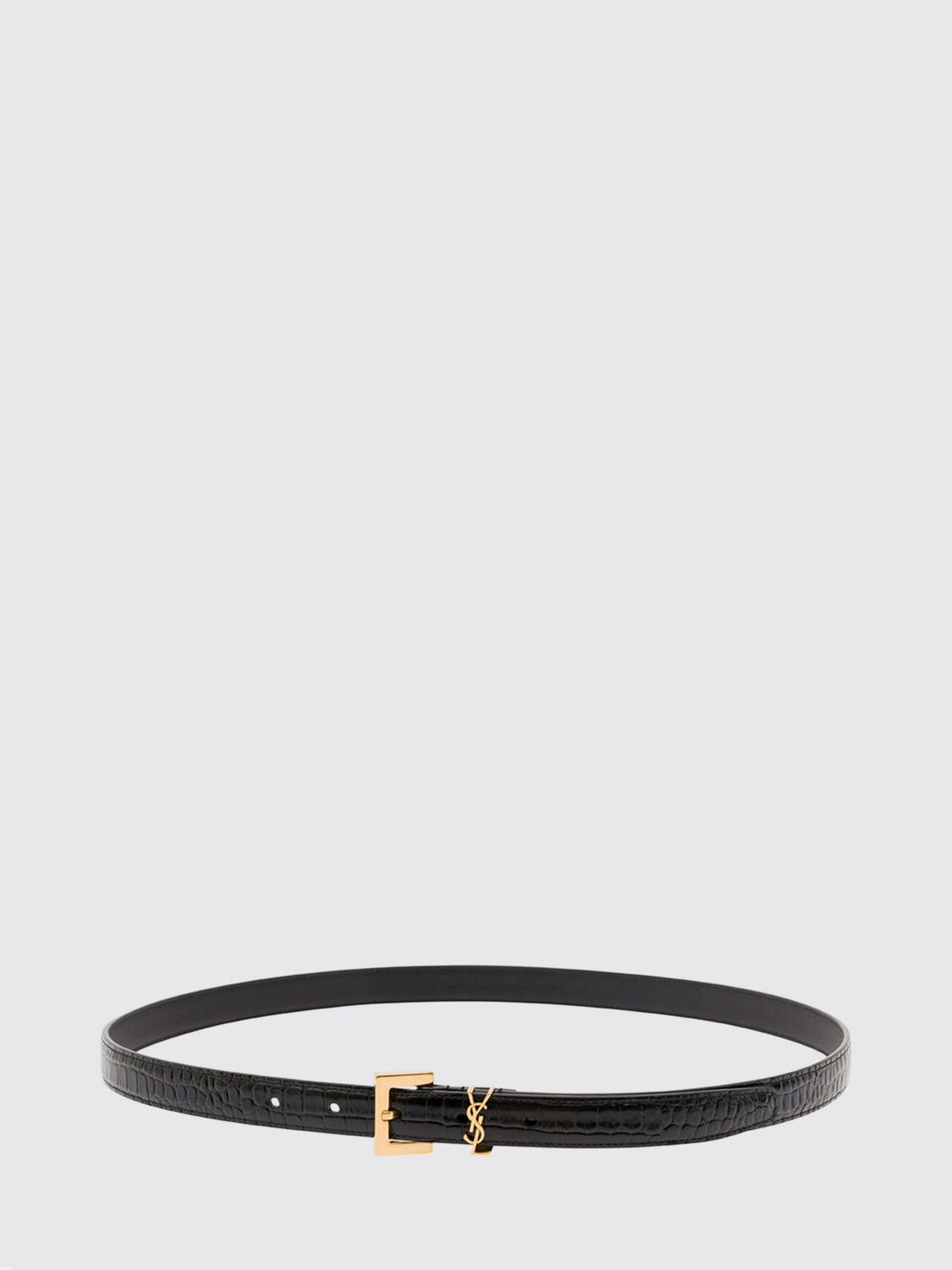 SAINT LAURENT 70 cassandre croc-effect lambskin belt with ysl monogram