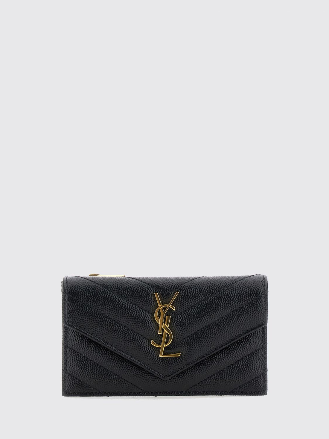 SAINT LAURENT OS cassandre card holder in leather with ysl metal monogram