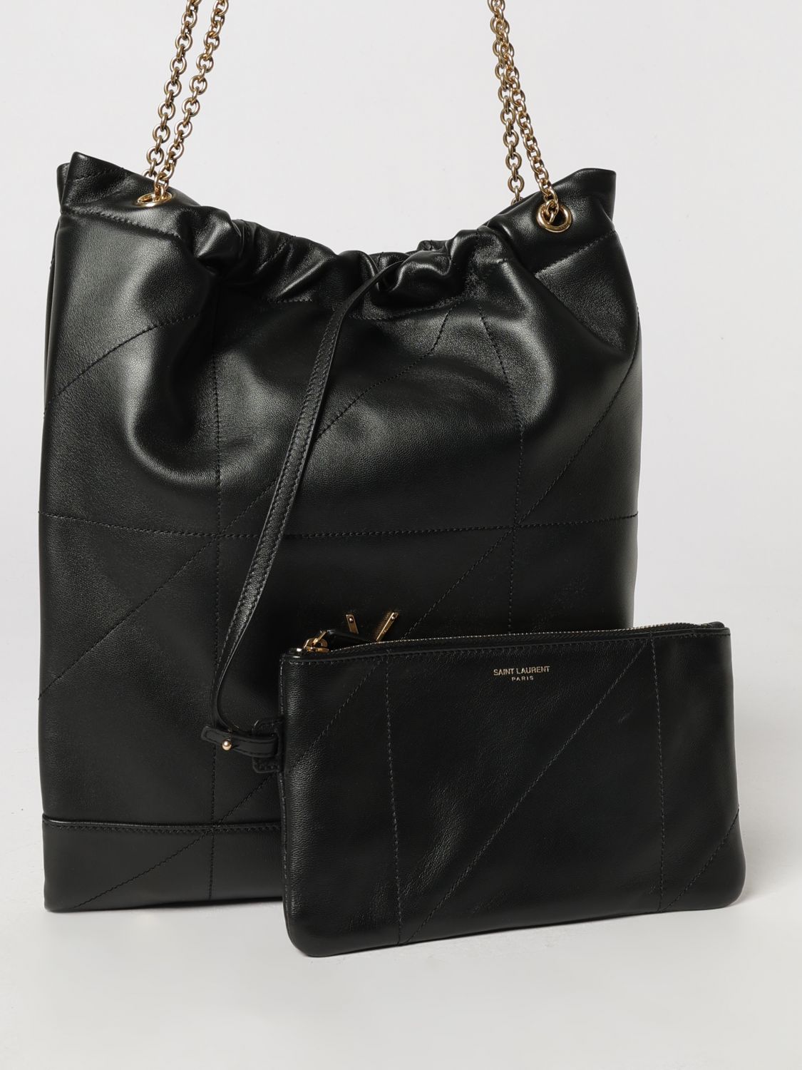 jamie small leather bucket bag with ysl monogram
