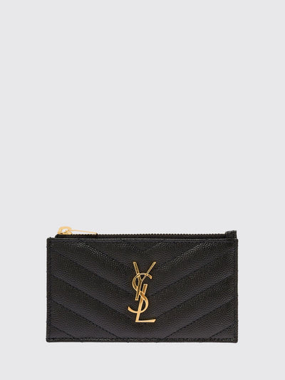cassandre grain de poudre leather card holder with ysl logo