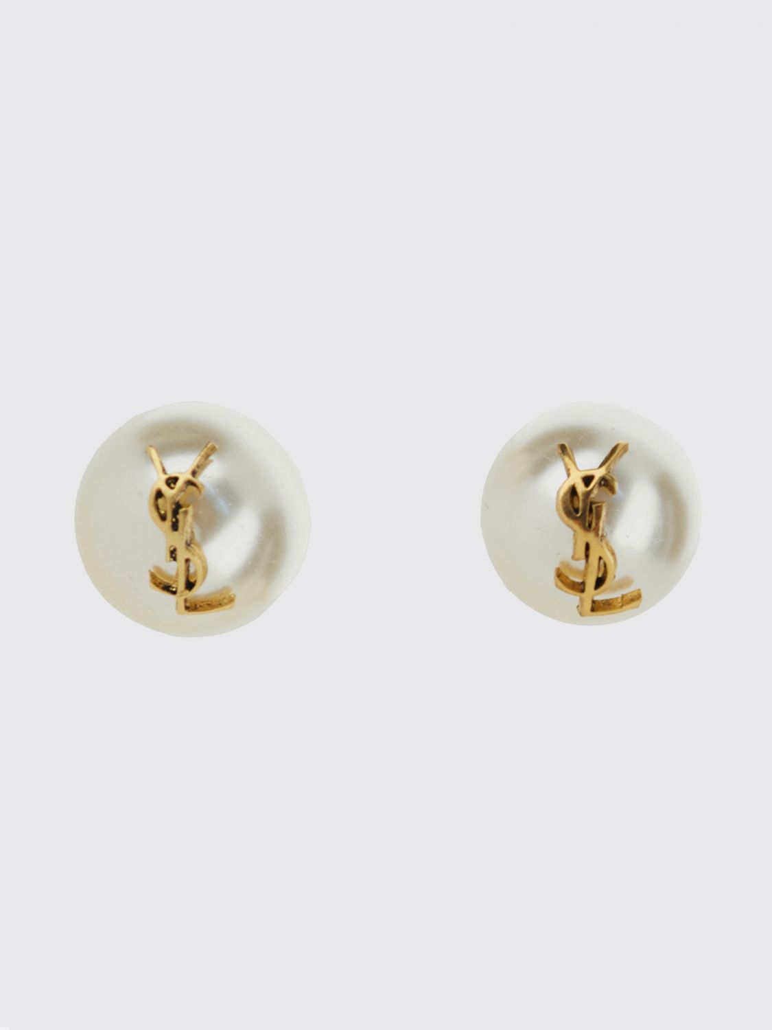 brass earrings with pearls and logo detail