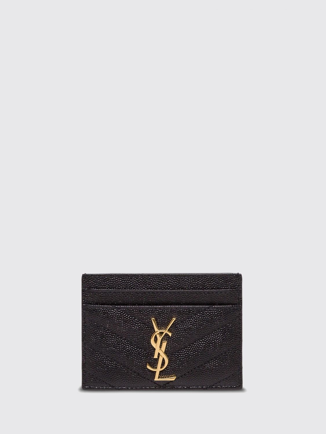 cassandre flat card holder in grain de poudre leather with ysl