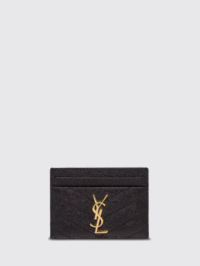 cassandre flat card holder in grain de poudre leather with ysl
