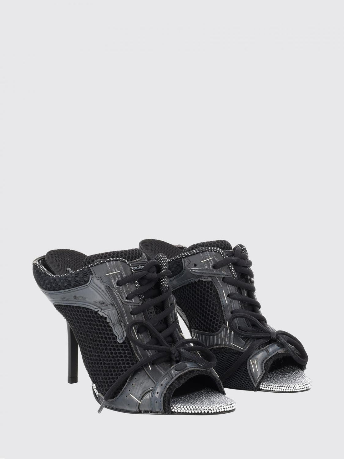 BALENCIAGA 36 stapler mesh mules with mid stiletto heel