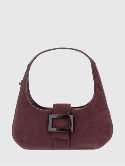 handbag in suede sheepskin with logo plaque