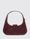 handbag in suede sheepskin with logo plaque