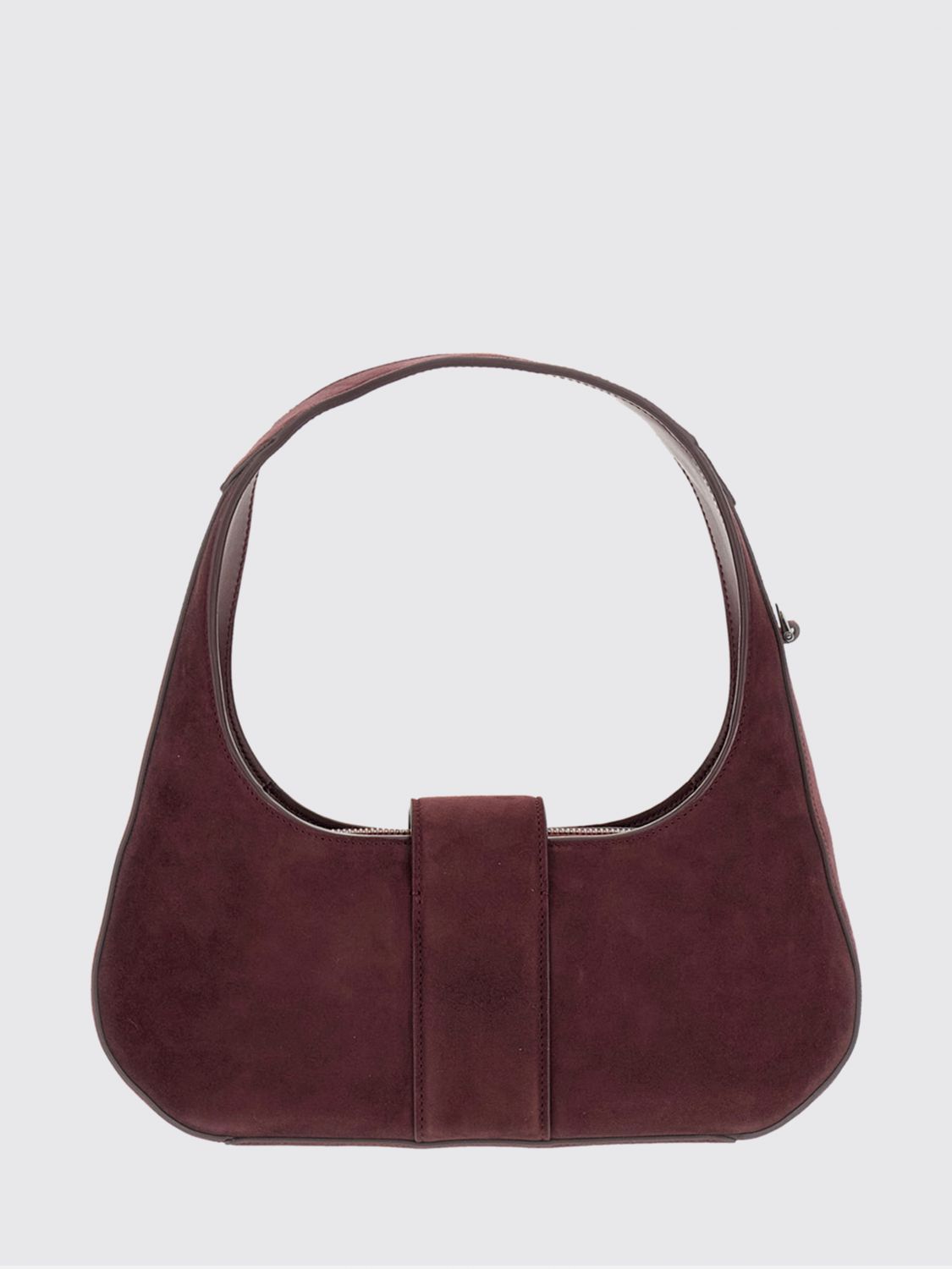 handbag in suede sheepskin with logo plaque