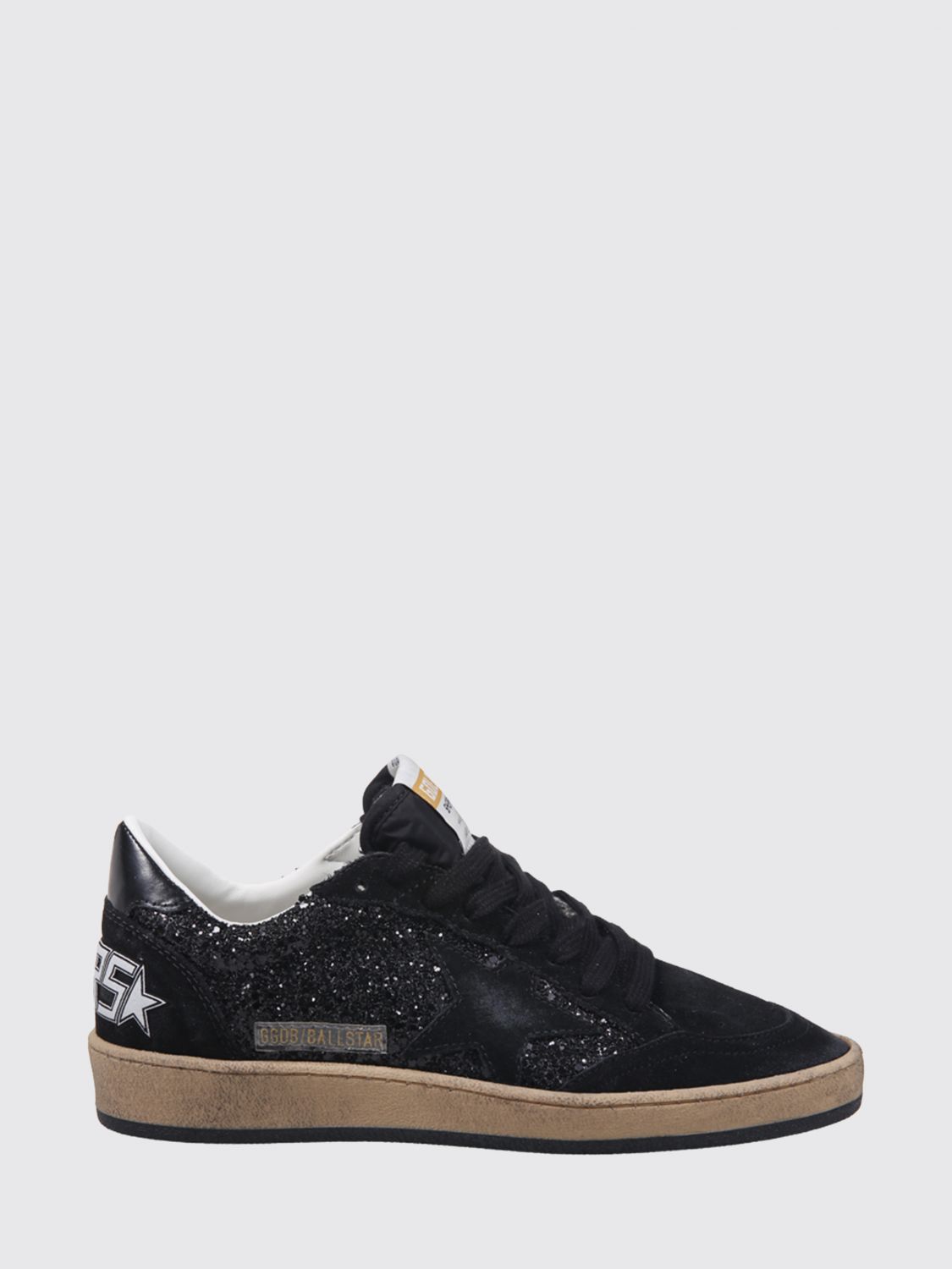 ball star leather trainers with worn-out effect and glitter