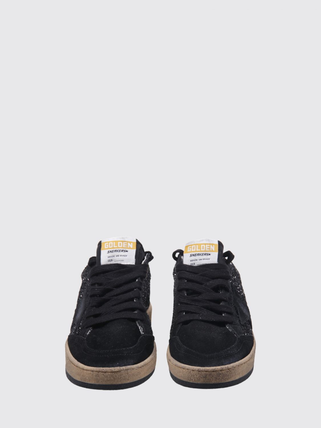 ball star leather trainers with worn-out effect and glitter