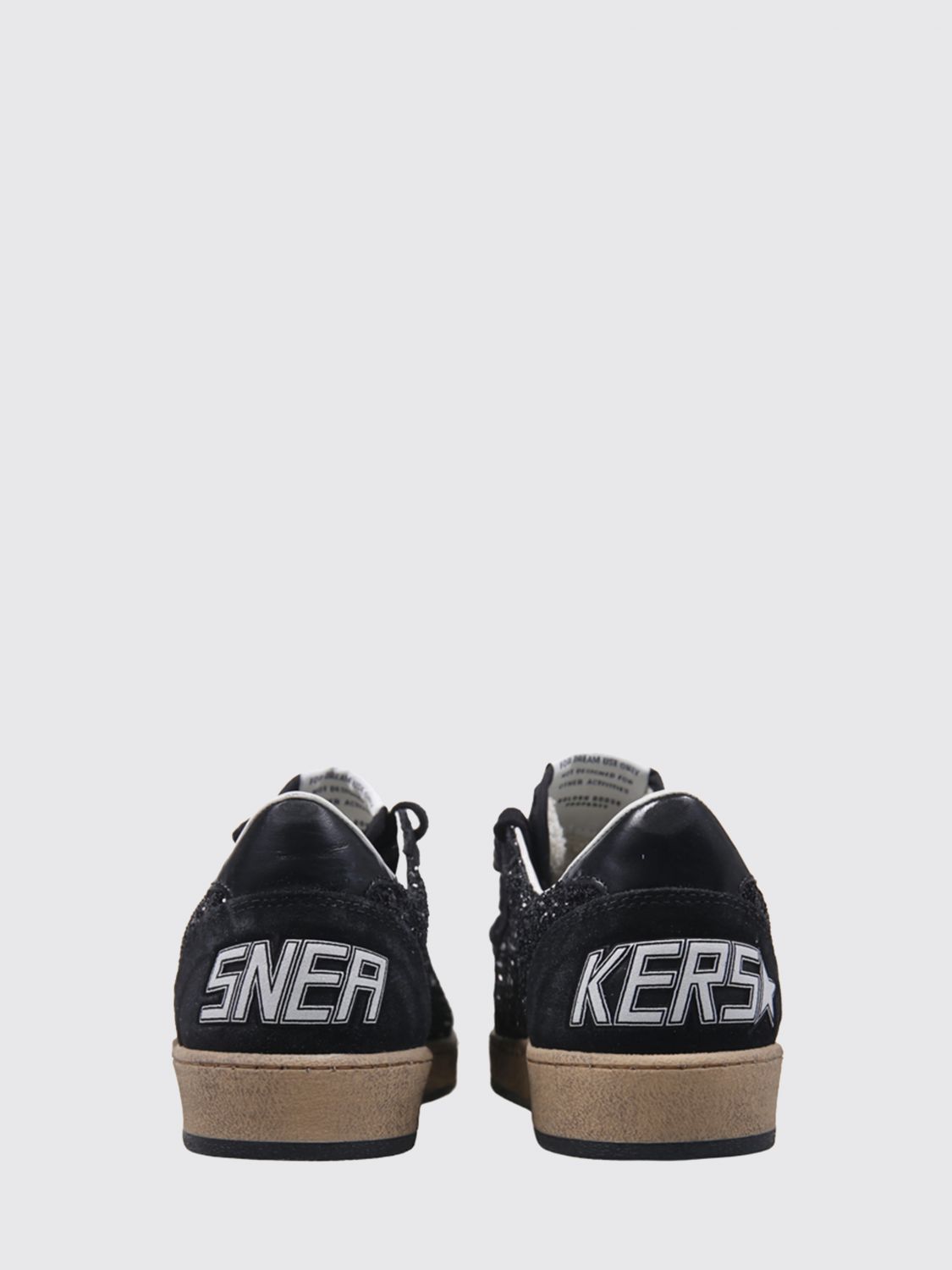 ball star leather trainers with worn-out effect and glitter