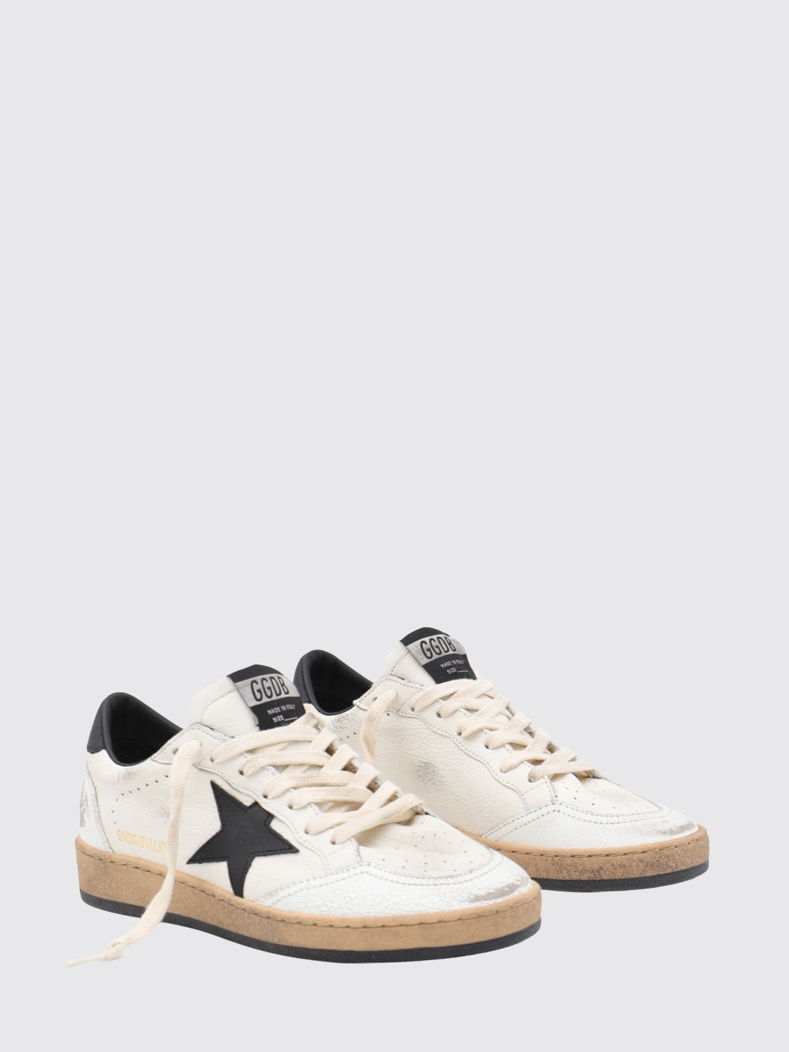 ball star crackle leather low-top sneakers with distressed effect
