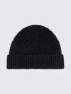 ribbed pure cashmere beanie with cuff and logo patch