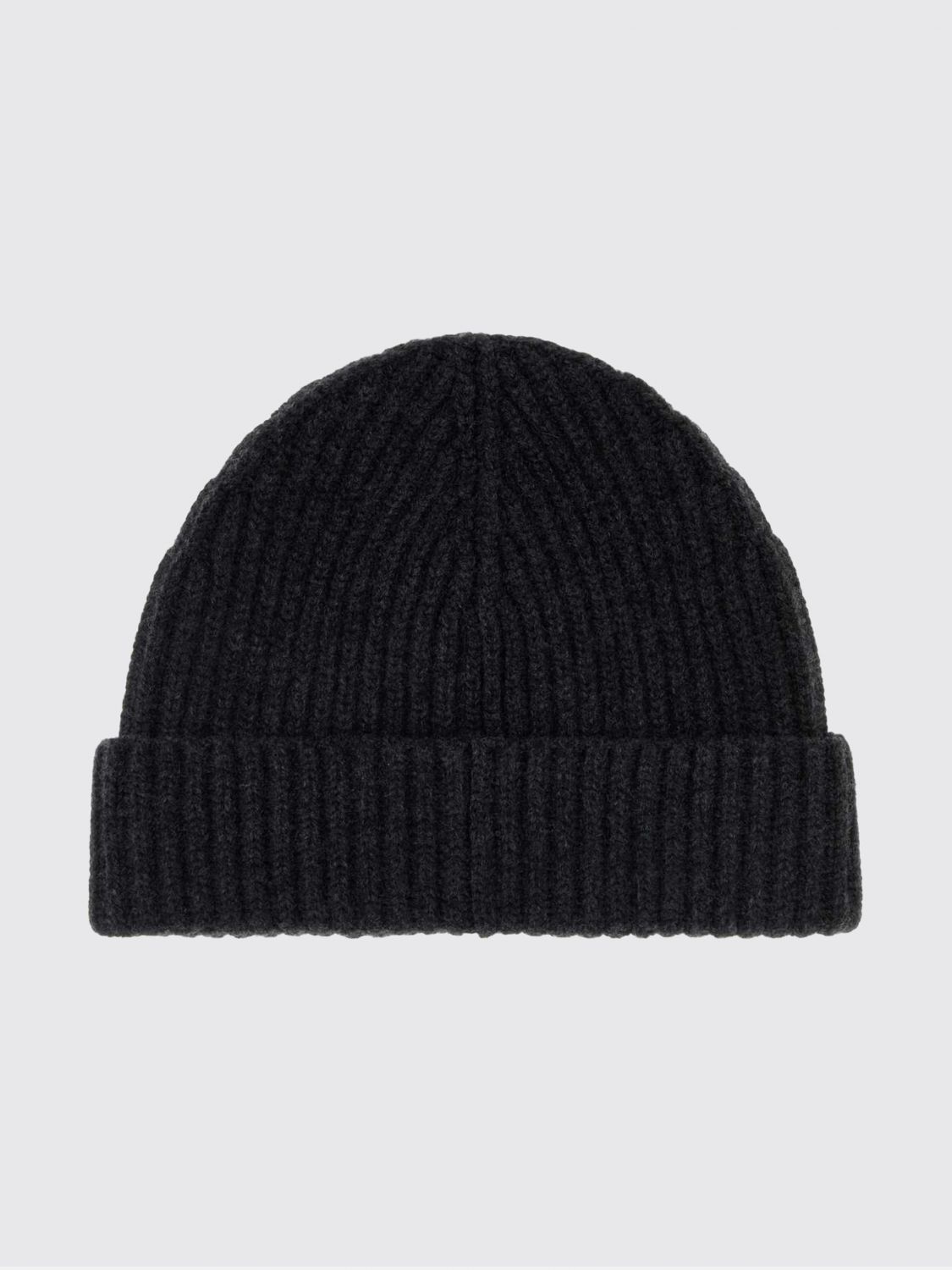 ribbed pure cashmere beanie with cuff and logo patch