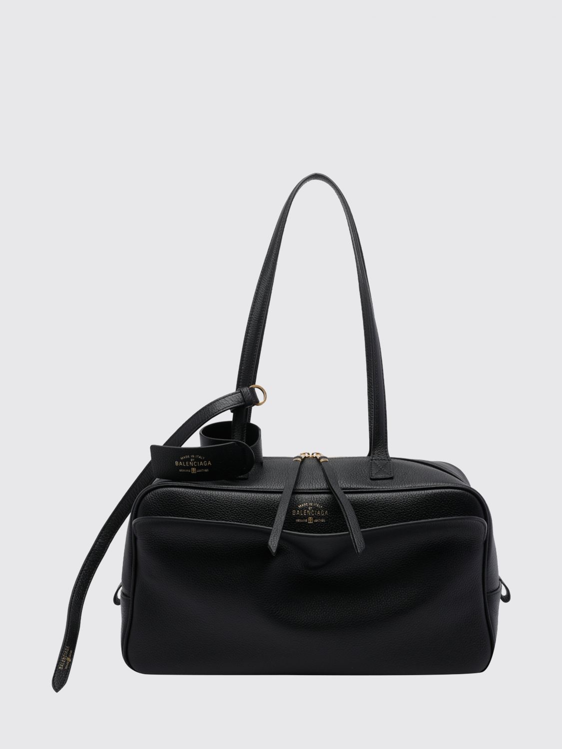 grained calfskin leather shoulder bag with logo and charm