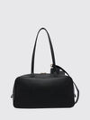 grained calfskin leather shoulder bag with logo and charm