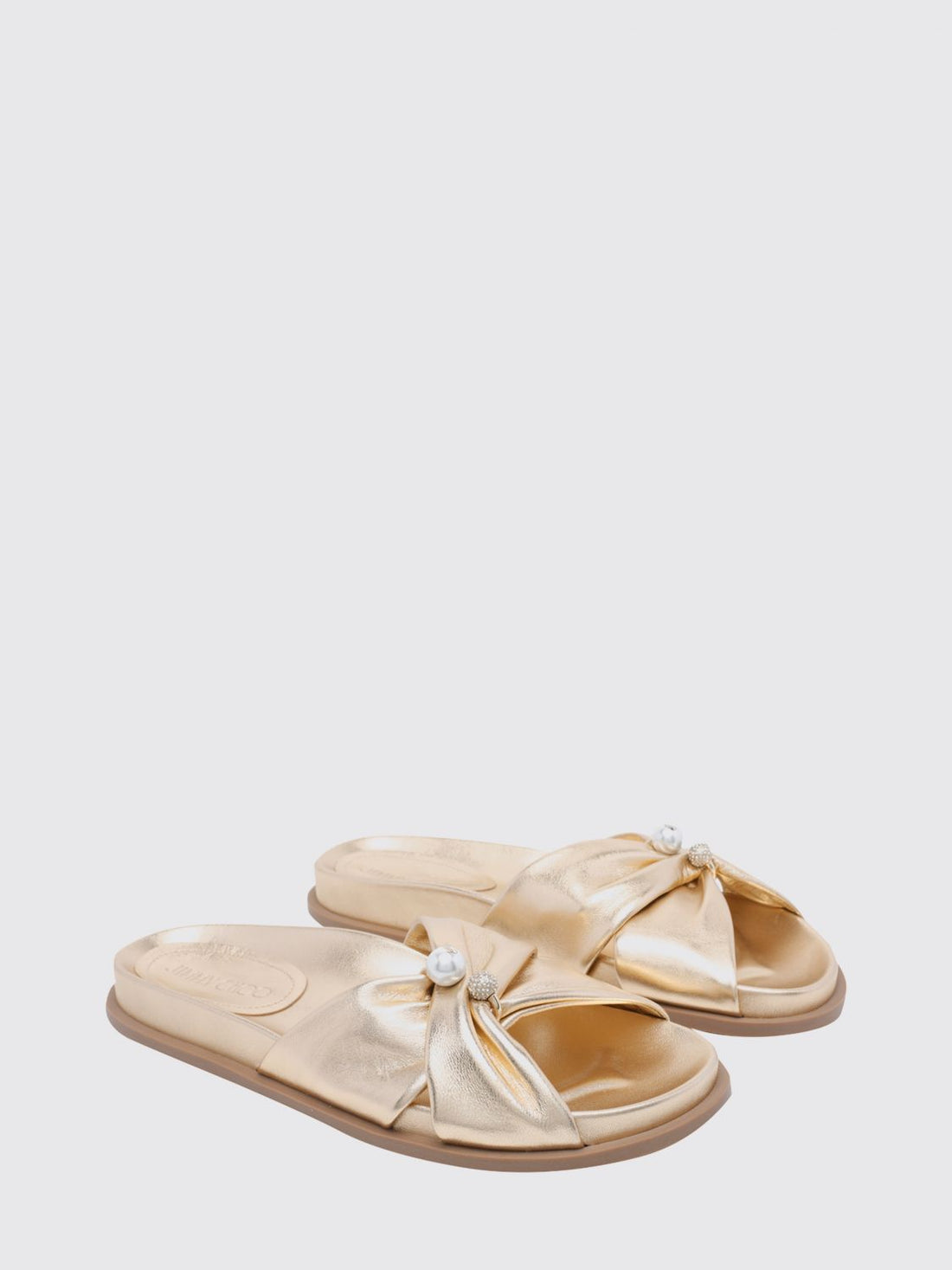 JIMMY CHOO 36 rafi laminated nappa slide sandals with faux pearls and rhinestones